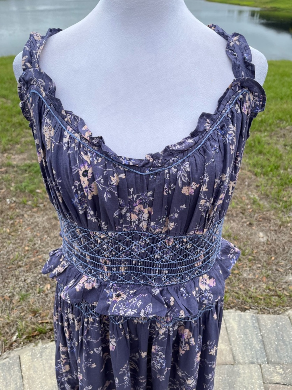 NWOT Anthropologie Floral Smocked Waist Purple Summer Dress Size XL - Picture 4 of 16